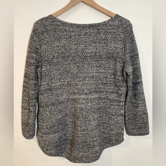 Banana Republic Black Marbled Knit V-Neck Sweater Side Zips Long Sleeve Large - Picture 5 of 11